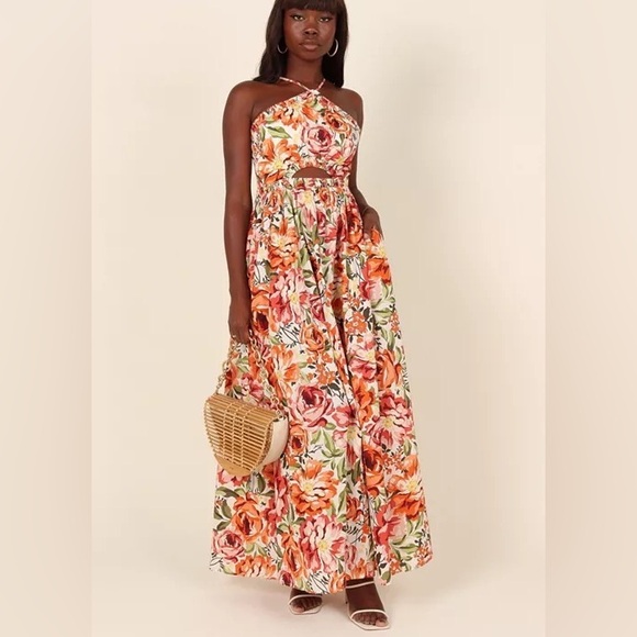 Petal & Pup Dresses & Skirts - Petal + Pup Madeira Orange Floral Halter Maxi Dress